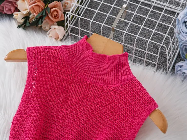 Women's Solid Color Sleeveless Round Neck Slim Fitting Fringe Fur Dress for Summer 2025