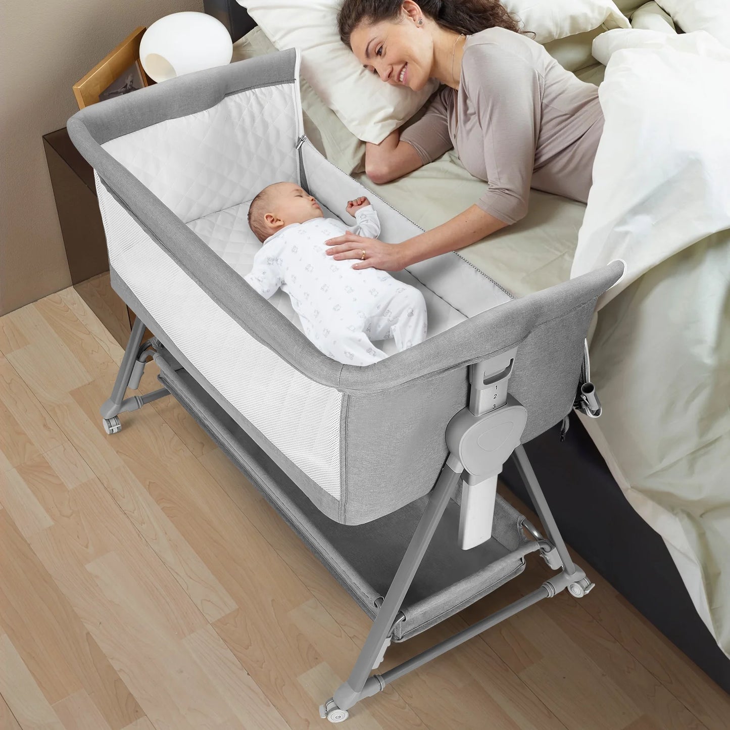 Stubenwagen für Babys, großes Volumen und mobil, mit Aufbewahrungskorb, Beistellbett für Babys von 0 bis 6 Monaten