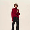 Rollkragenpullover 100% Kaschmir Pullover Damen lose verdickend Anti-Aging Nische Vintage Roter Rundhals-Pullover Damen Langarm