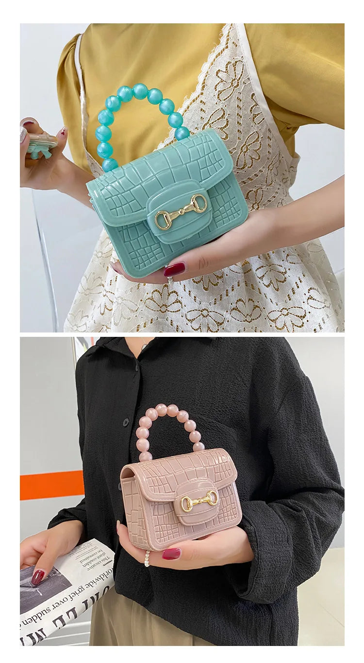Fashion Mini Handbags PVC Crossbody Coin Purse Crocodile Pattern Pearl Handbag Plastic Small Chain Jelly Bag For Girl Wholesale