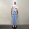 Mid Length Skirts Women Denim Skirt Hole Pockets A Line Slit Slim Y2k Streetwear Elegant Splice Y2k High Waist Summer 2025