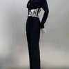 2024 New Arrival Black White Women Long Sleeve Sexy V-Neck Bodycon Bandage Set Shinning Crystal Nightclub Party Women's Set