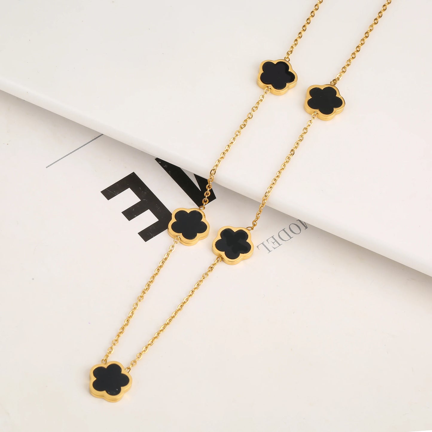 Stainless Steel Non Fading Minimalist Creative Plant Live Leaf Petal Flower Pendant Necklace Earrings Bracelet Jewelry Set