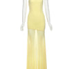 Weird Puss Patchwork Transparente Kleid Damen Elegant Einfarbig Plissiert Trägerlos Ärmellos Rückenfrei Schmal Bankett Party Vestidos