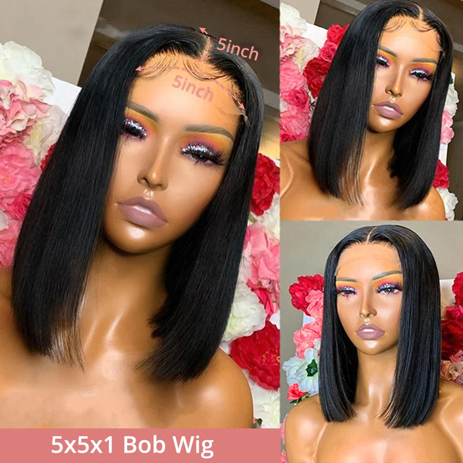 13x4 Glueless Lace Front Perücke Echthaar Glatt 13x6 HD Transparent Lace Frontal Perücken Kurze Bob Perücke für Frauen Remy 250% Dichte