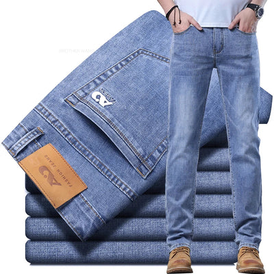 Frühlings Herren Hellblaue Slim Jeans Stylische Lässige Stretch Denim Hose Klassische Chinohose Rauchgrau