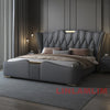 MINGDIBAO Luxuriöses, modernes Polsterbettgestell mit Goldakzenten, Designer-Bett aus echtem Leder, Schlafzimmermöbel in Queen-/King-Size