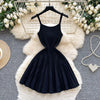 Joskaa 2026 Autumn Retro Striped Knit Dress Women Elegant Pleated Waist Slim Low Cut Sleeveless A-line Slip Dress Streetwear
