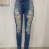Jeans Ankle Length Women Pencil Denim Hole Pants Ripped Pockets High Waist Jean Skinny Streetwear Button Washed Distressed