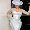 Flavinke Customized Civil Wedding Dresses for Bride O Neck long Sleeve Tea Length Pearls Beads Aso Ebi Birdal Robes de mariee