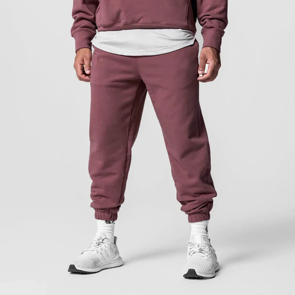 Men's Thick Cotton Training Sets Hoodie Casual Sports Pullover Hooded 2-piece Top with Pants Sweatshirts Gym Running Tracksuits