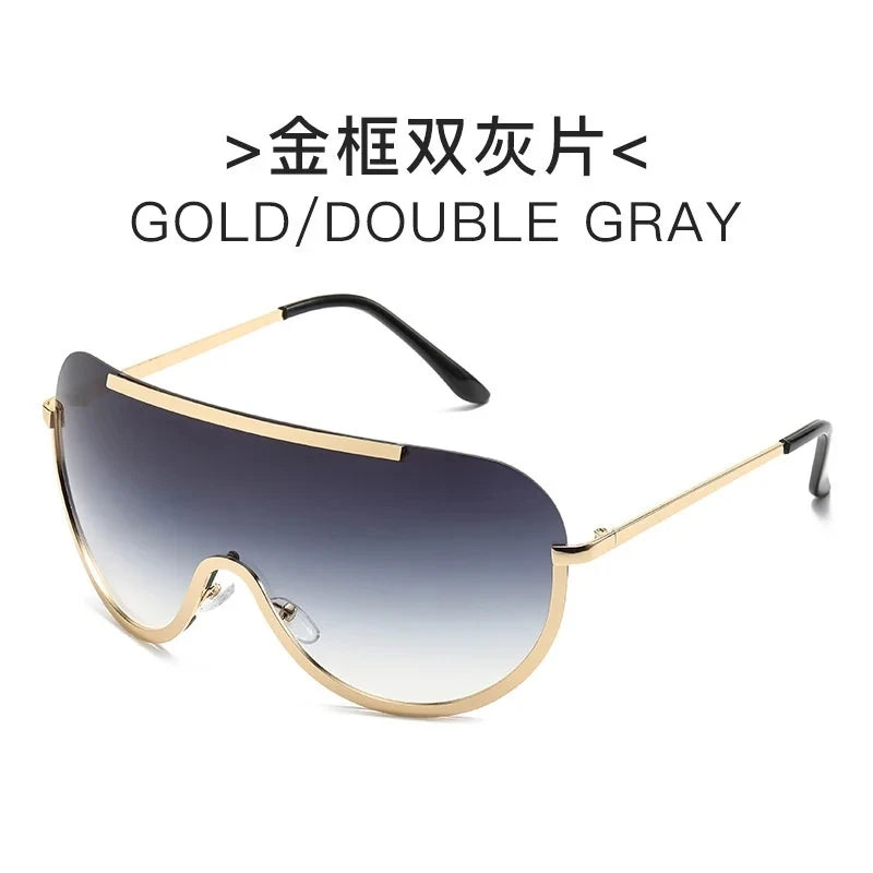 Metallische Oversized Punk Sonnenbrille Damen Semi-Randlose Schutzbrille Shield Lens Designer Große Sonnenbrille Damen Modeaccessoires