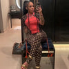 STYLISH LADY Letter Moon Printed Fitness 2 Piece Set Women Short Sleeve Crop Top and Skinny Pant Suits 2025 Summer Sports Outfit