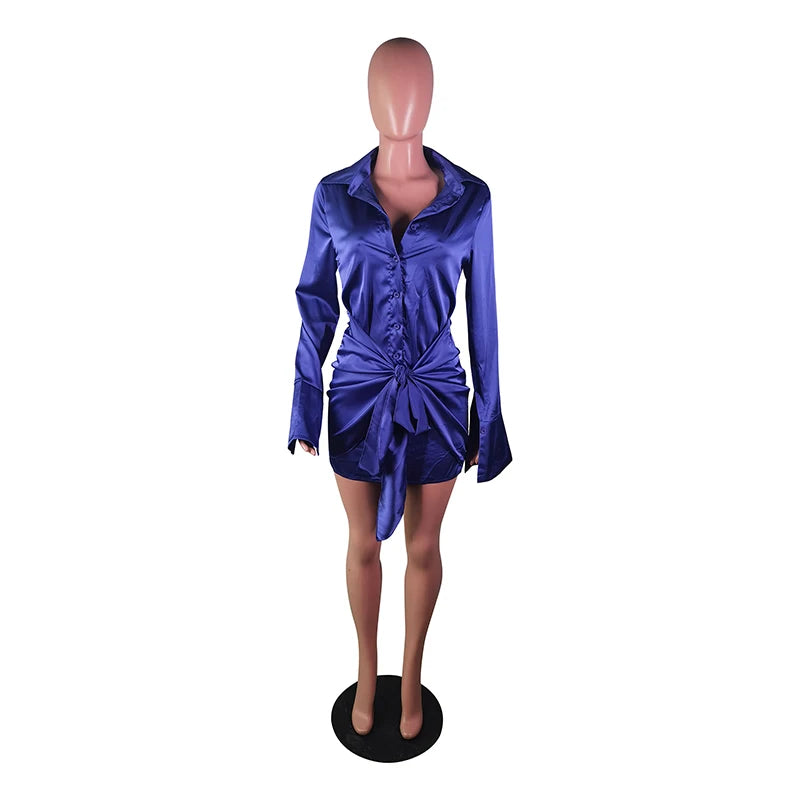 2023 Elastic Elegant Single Breasted Dress Retro Lapel Satin Tight-fitting High Waist Wrap Hips Ruched Short Dress Sexy Clubwear