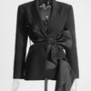 TWOTWINSTYLE Solid Spliced Bowknot Hollow Out Blazer For Women Notched Collar Long Sleeve Tunic Temperament Blazers Female New