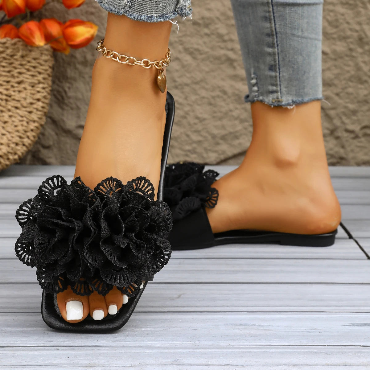 Fashion New Women'S Sandals Square Toe Flat Shoes Summer Simple Flip Flops Women'S Home Slippers Women'S Beach Shoes Casual Shoe