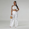 Women Two Piece Pant Sets Sexy Hollow Out Vest Sleeveless Tanks Tops Splice Long Pants Drawstring Streetwear Summer 2025