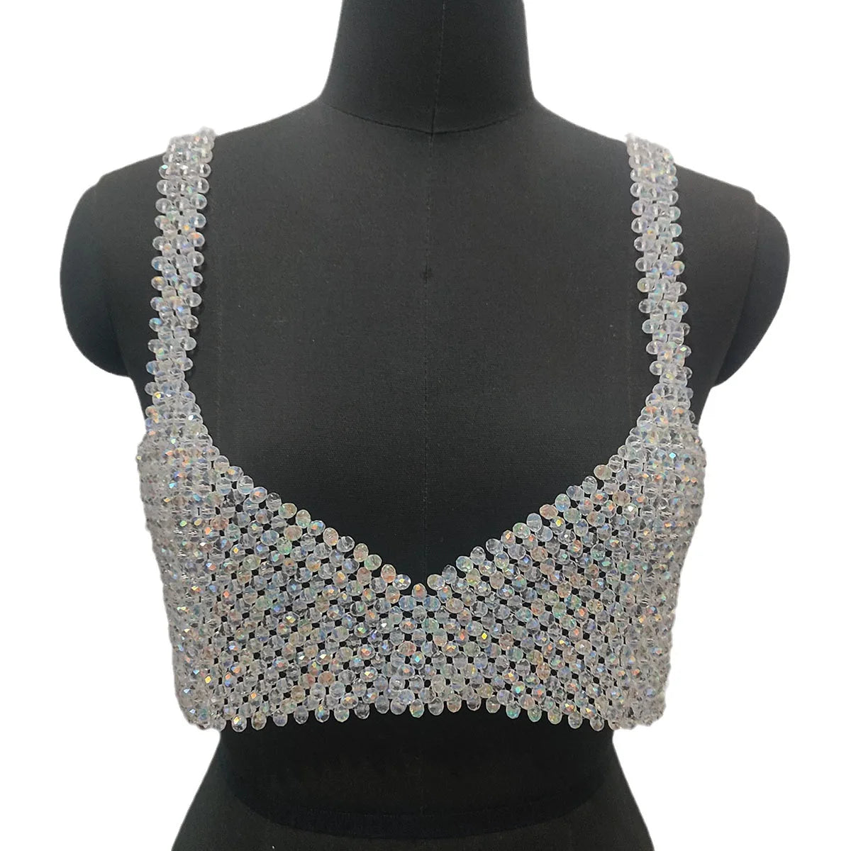 Handmade Crystal Top Women Fashion Beaded Bra Beading Tops Ladies Pearl Cape Smock Outwear Woman Celebrity Covery Top