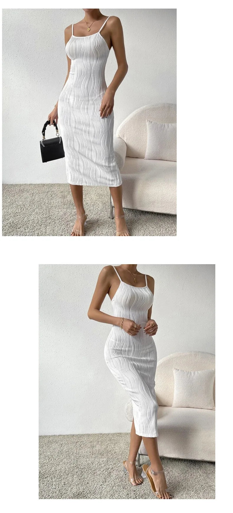 Elegantes weißes Neckholder-Kleid Damen rückenfrei sexy langes Kleid Strandurlaub einfarbige Kleider Frühling Sommer vielseitiger Unterrock