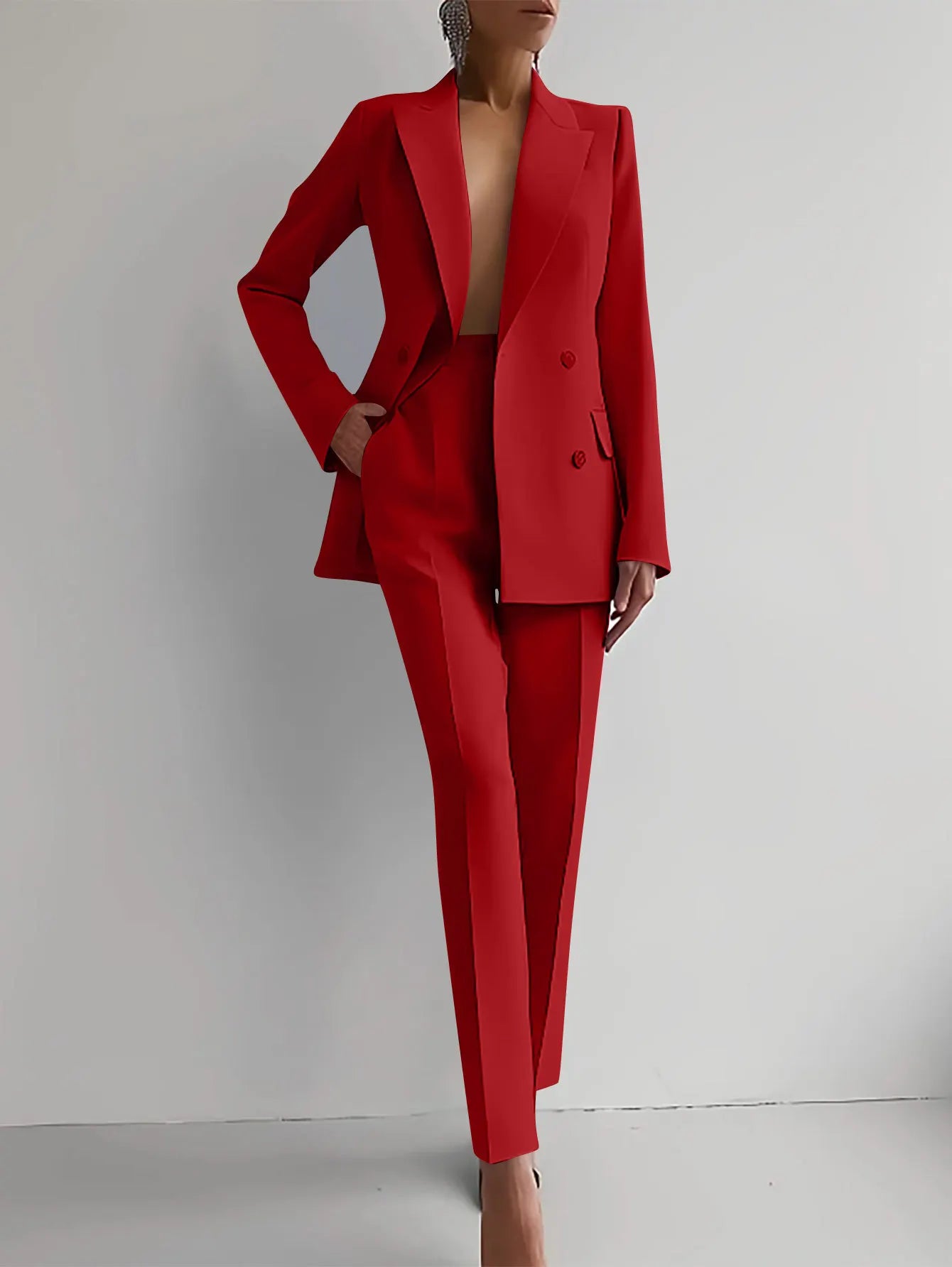 Pant Suits Women Blazer Double Breasted Blazers Ankle Length Pencil Pants Two Pieces Solid Office Lady Summer Slim Fit 2025