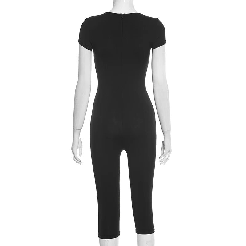 Solid Color Sexy Slim Fit and Slimming Chest U-Neck Jumpsuit, Versatile and Fashionable Jumpsuit Cropped Pants