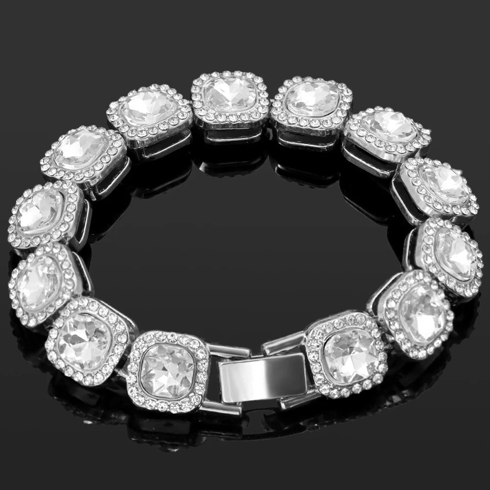 Iced Out Pink Cuban Armband für Frauen Hip Hop Gold Silber Farbe Kristall Herz Kreis Quadrat Armband 4Pcs Set Schmuck Geschenk