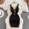 Fashion Bodycon Sexy V-neck Low Cut Mini Short Work Dress Women Backless Irregular Sleeveless Short Hip Wrap Vest Dress OL Red