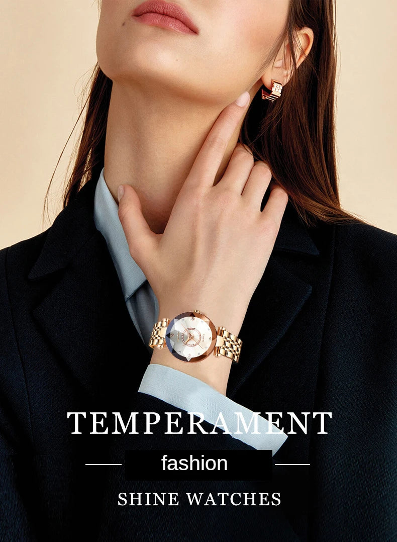 SENO Ocean Star Damen Kristalluhr 2024 Top-Marken Luxus Roségold Damen Armbanduhr für Damen Armbanduhr Relogio Feminino