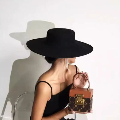 Hepburn-Stil Damen Flatcap Neue französische elegante Flat-Top-Mütze Dame Hut Retro-Filzhut mit breiter Krempe für Damen