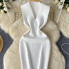 SINGREINY Bodycon Basic Knitting Dress Women Sleeveless V Neck Tank Ladies Elastic Waist Temperament Solid Streetwear Dress
