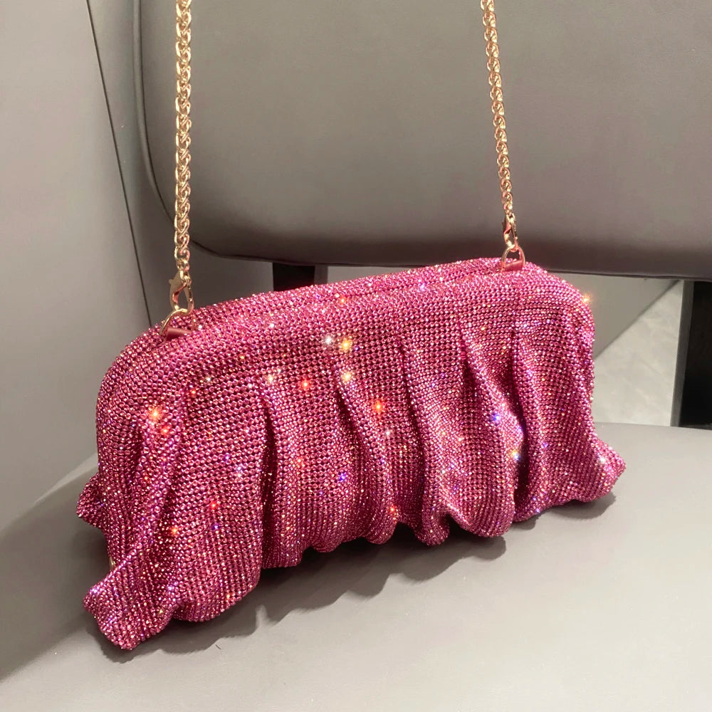 Shiny Rhinestones Handmade Evening Clutch Bags New Folds Purses and Handbags Luxury Designer Wedding Party High Quality