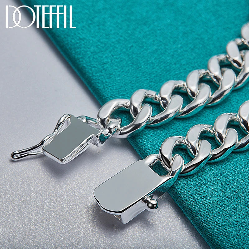 DOTEFFIL 925 Sterling Silver 2pcs Bracelet 10mm Smooth Sideways Chain For Men Women Wedding Engagement Party Jewelry
