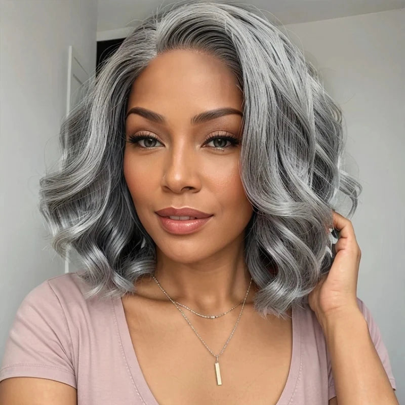 Bob Perücke Salz- und Pfefferfarbe 13x4 5x5 HD Lace Closure Perücke Body Wave Lace Front Perücke vorgezupft 100% Echthaar Lace Frontal Perücke