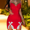 2024 Sexy Kleid Damen Einfarbig Spaghetti Strass Bodycon Rückenfrei Party Club Minikleider Damen Split Hip Wrap Schwarzes Kleid