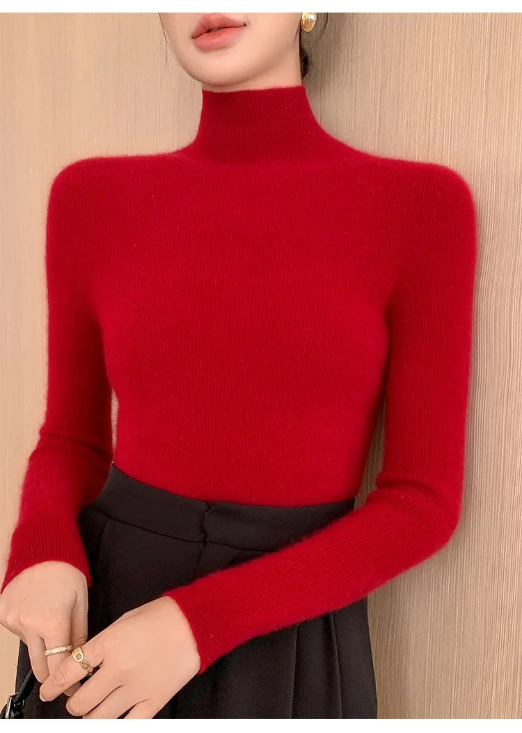 Damen Rollkragen-Basics Kaschmirpullover Herbst Winter Pullover 100% Merinowolle Strickwaren Damen Weicher schmaler Strick Neuer Top