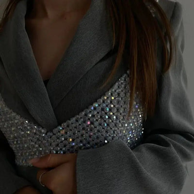 Handmade Crystal Top Women Fashion Beaded Bra Beading Tops Ladies Pearl Cape Smock Outwear Woman Celebrity Covery Top