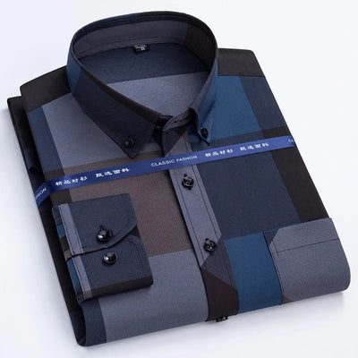 Men's Print Shirt Autumn Spring Long Sleeve Thin Non Iron Fashion Business Causal Social Anti-wrinkle Plaid Slim Fit Chemise Hom