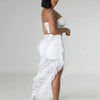 Sexy Two 2 Piece Sets Night Club Outfits for Women White Lace See Through Sleeveless Strapless Top and Ruffles Long Skirts Suit