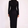 Articat Sexy Hohl Saum Langarm Elastisches Enges Kleid Damen Falten Doppellagig Weibliche Vestidos Elegantes Party Abendkleid