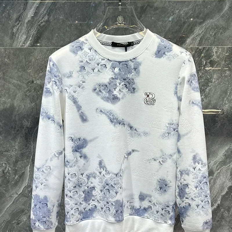 Trend Vielseitig Frühling Herbst Neu Herren O-Ausschnitt Graffiti-Druck Kontrastfarbe Mode Luxus Lässig Langarm Sweatshirts Oberteile