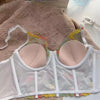 French Ladies Transparent Mesh Corset Sexy Shaper Thin Bra Set Night Club Sweet Cropped Top Girls Hot Bra and Panties Bralette