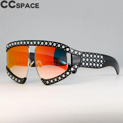 45448 Brille Sonnenbrille Damen Luxus Shades Perlenbrille Fassung Rot Verspiegelte Brille Übergroße UV400 Markenbrille Damen
