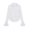 Gidyq Fashion Women Bandage Shirts Korean All Match Streetwear Female Slim Blouse Spring Casual White Bell Sleeve Shirt New