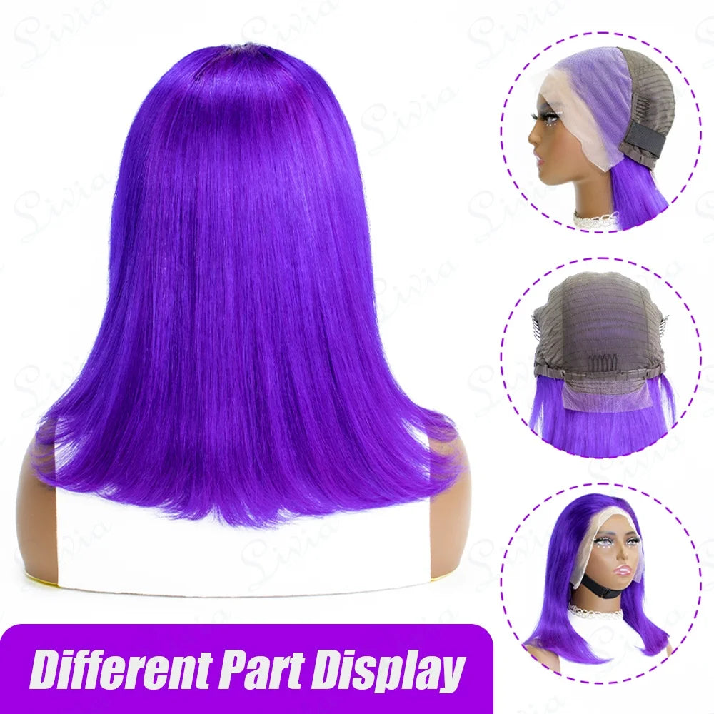 Purple Straight Bob Wigs Human Hair Preplucked Transparent Lace Frontal Wigs Brazilian 13x4 Short Bob Wigs 100% Human Hair Wigs