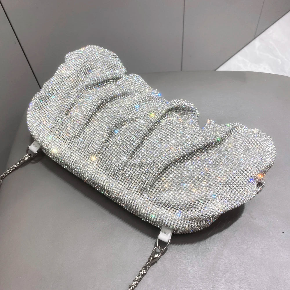Shiny Rhinestones Handmade Evening Clutch Bags New Folds Purses and Handbags Luxury Designer Wedding Party High Quality