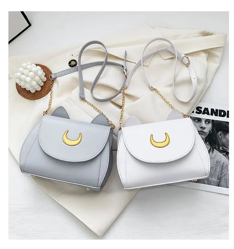 Summer Sailor Moon Ladies Handbag Black Luna Cat Shape Chain Shoulder Bag PU Leather Women Messenger Crossbody Small Bag Purses