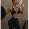 ZHEJIN 2 Piece Yoga Set Women Contrast Trim Halter Sports Bra High Waist Seamless Leggings Gym Workout Set Fitness Activewear Su