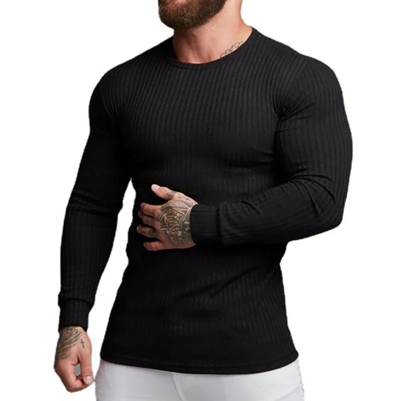 Spring Autumn Classic Black Ribbed Knit Roll Neck Jumper Mens New Fashion Slim Fit Thin Turtleneck Pullover Knitwear Sweaters