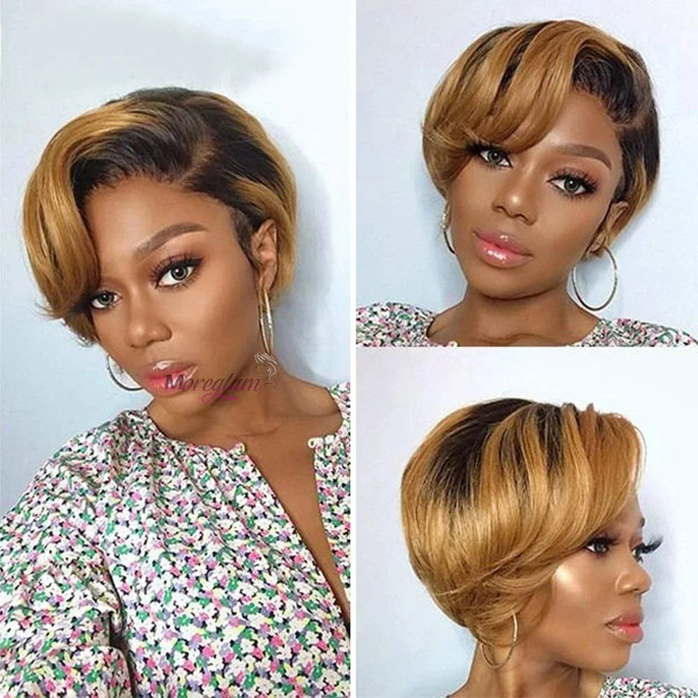 Kurze Bob Perücke Pixie Cut Perücke Glatte Echthaarperücken 13x4 Transparente Lace Front Perücke Für Frauen Highlight Glatte Pixie Cut Perücke