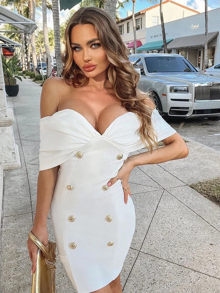 NewAsia Off-Shoulder Blazer-Kleid Zweireihig Rutschfest Rückenfrei Gerafft Tief Ausgeschnitten Reißverschluss Bodycon Robe Elegante Clubkleider